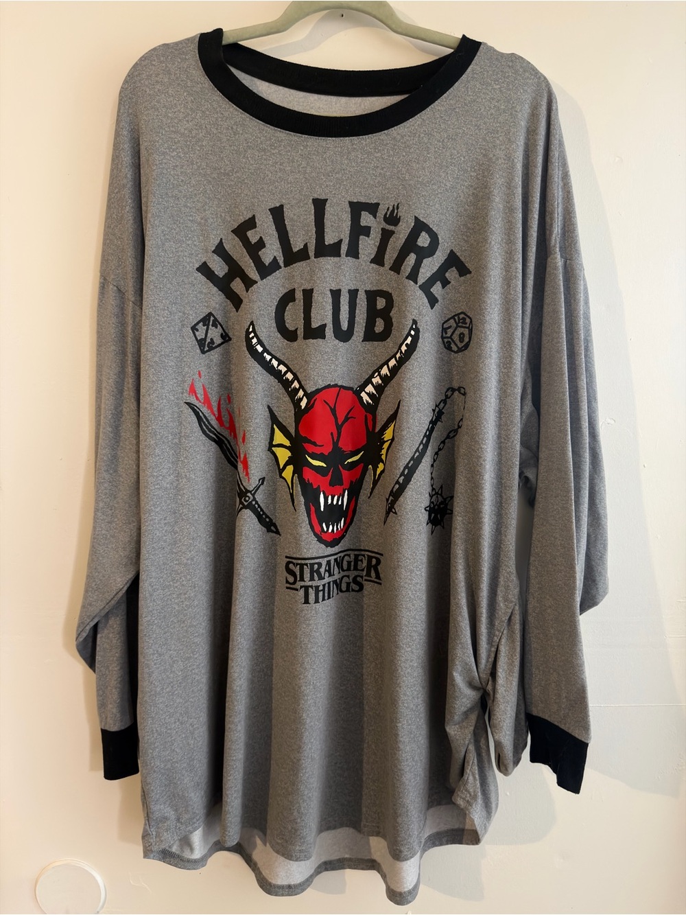 Hellfire Club Graphic Oversized Sleep Shirt - Gray